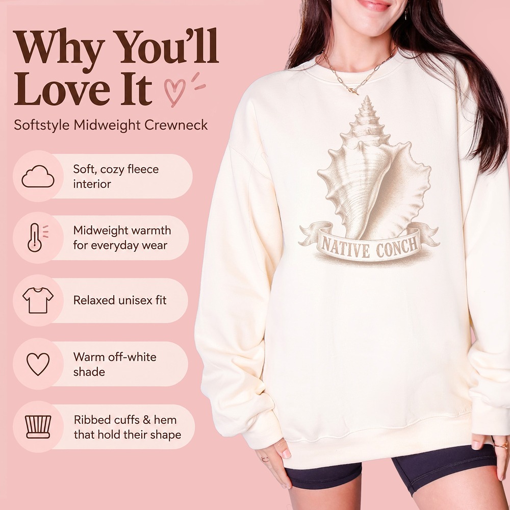 Native Conch Shell Rising from Ribbon Banner Sweatshirt - Picture 3 of 6